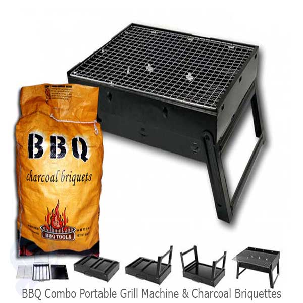 BBQ Combo Portable Grill Machine and Charcoal Briquettes