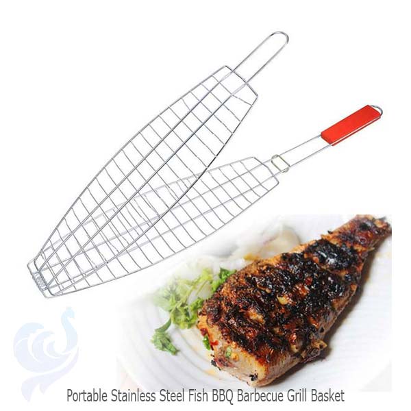 Portable Stainless Steel Fish BBQ Grill Basket Long