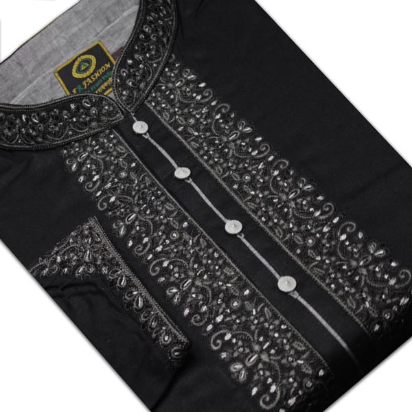 Black Premium Mens Panjabi Silver Embroidery